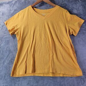 Eileen Fisher Womens V Neck Tee M Yellow Organic Cotton Minimalist Classic Vibe